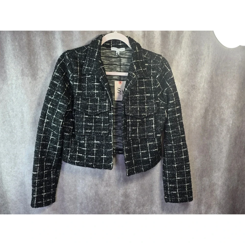 Sincerely Jules Womens M Black White Plaid Cropped Tweed Jacket Lurex GAETC265 - Picture 10 of 10